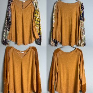 2 Beyove Boho Tops Women Sz M BOHO Casual Shirts Balloon Sleeve Hippie Patchwork